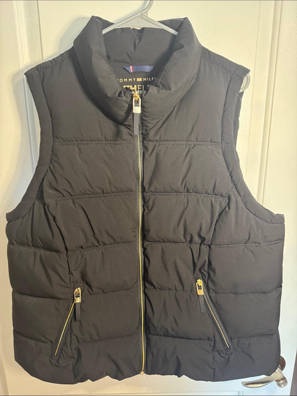 Tommy Hilfiger Black Quilted Puffer Vest with Gold Zippers